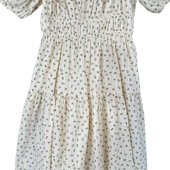 Storia Floral Cottagecore Dress Womens Large Cream Maxi Milkmaid Croquette - Picture 2 of 12